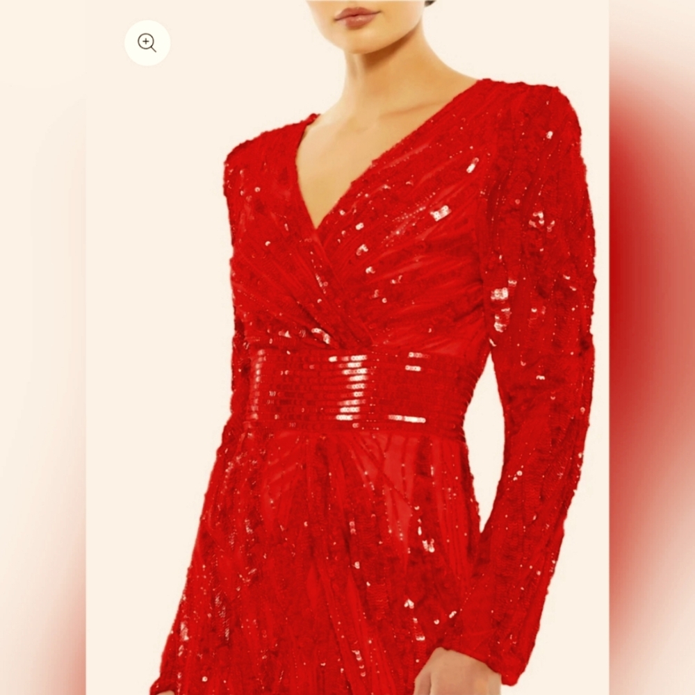 Mac DuggalEmbellished Faux Wrap Open Back Gown Red Sz 18 NWT - Picture 2 of 16